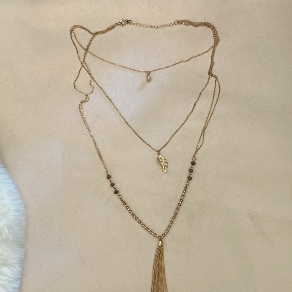 3 strand long necklace with tiger eye beads